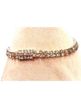 Sparkling Rhinestone Bracelet With Adjustable Chain Double Row Design Silver-Ton